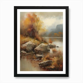 Forest Lake, Autumn Lake, Vintage Oil Painting, Farmhouse Wall Decorations, Antique Landscape, Vintage Landscape Oil Painting.6 3 Art Print