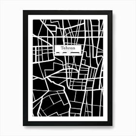 Tehran City Map — Hand-drawn map, vector black map Art Print