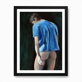 Man In A Blue Shirt - Anton Maliar male nude erotic homoerotic figurative bedroom art impressionism hand painted Art Print