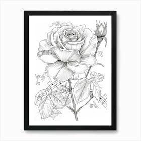 Rose Musical Line Drawing 3 Art Print
