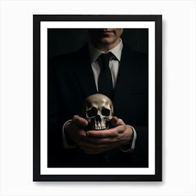 A Hand In A Suit Is Holding One Of The White Skulls 1 Art Print