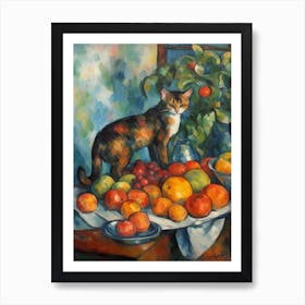 Flower Vase Bouvardia With A Cat 2 Impressionism, Cezanne Style Art Print