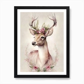 Deer With Flowers Art Print