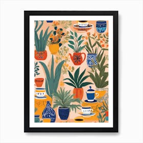 Mediterranean Pottery plants Colorful Art Print