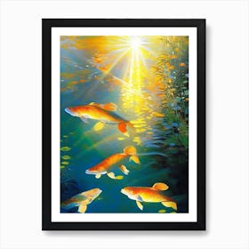 Yamabuki 1, Koi Fish Monet Style Classic Painting Art Print