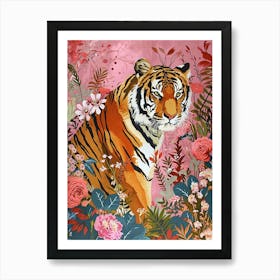 Floral Animal Painting Siberian Tiger 3 Art Print