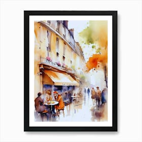 Paris city, passersby, cafes, apricot atmosphere, watercolors.5 Art Print