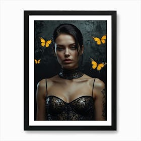 Gothic Girl With Butterflies Art Print