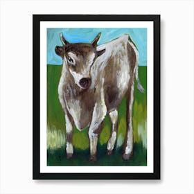 Happy Cow - animal green blue farm vertical Anton Maliar hand painted painting living room Art Print