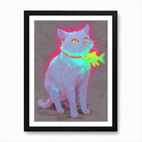 Cat With Fish Art Print