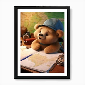 Adorable Bear Cub Hits the Books Print Art Print