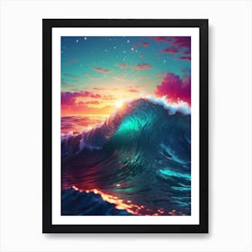 Ocean Waves At Sunset Art Print