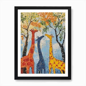 Textured Colourful Painting Of A Giraffe Family 3 Art Print