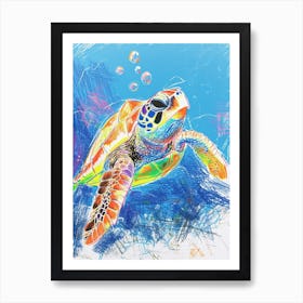 Sea Turtle Crayon Ocean Doodle 1 Art Print
