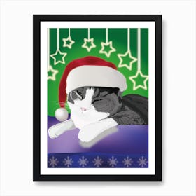 A New Year S Cat With A Santa Hat Art Print
