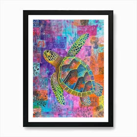 Colourful Tile Sea Turtle Doodle Art Print