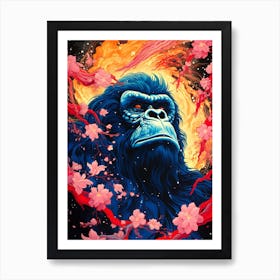 Gorilla In Cherry Blossoms Art Print