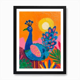 Peacock At Sunset Painting 4 Art Print