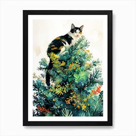 Cat In A Christmas Tree animal Cat's life Art Print