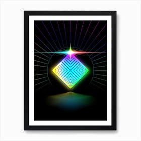 Neon Geometric Glyph in Candy Blue and Pink with Rainbow Sparkle on Black n.0301 Art Print