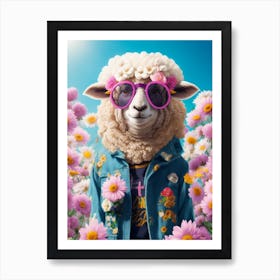 Funny Sheep Wearing Cool Jackets And Glasses Art Print