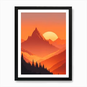Misty Mountains Vertical Composition In Orange Tone 215 Art Print