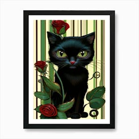 Victorian Black Cat With Roses, Black Cat Collection  Art Print