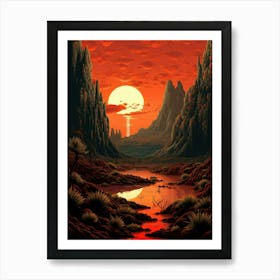 Volcanic Landscape Pixel Art 1 Art Print