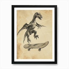 Vintage Pteranodon Dinosaur On A Skateboard 1 Art Print