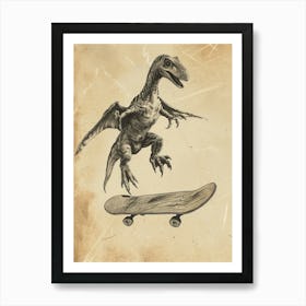 Vintage Pteranodon Dinosaur On A Skateboard 1 Poster