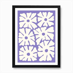 Blue and White Mid Century Flowers Art Print