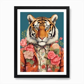 Tiger Illustrations Wearing A Floral Shirt 3 Art Print