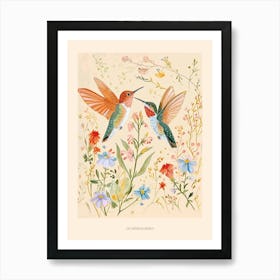 Folksy Floral Animal Drawing Hummingbird 3 Poster Art Print