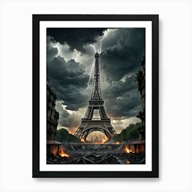 Eiffel Tower Stormy Thunder Art Print