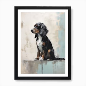 A Black Dog, Painting In Light Teal And Brown 1 Art Print