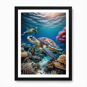 Sea Turtles And Coral Reefs Art Print