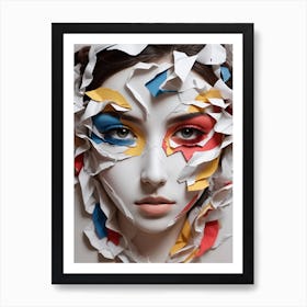 Paper Art Women face paper torn color eyes Art Print