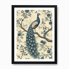 Cream Peacock Vintage Wallpaper 2 Art Print