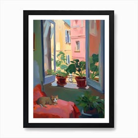 Open Window With Cat Matisse Style Rome Italy 3 Art Print