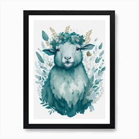 Cute Floral Baby Sheep Painting (7) Art Print