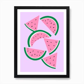 Watermelon Slices Pattern Pink and Purple Art Print