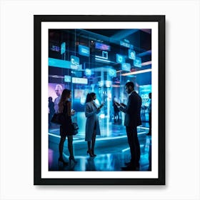 A Bustling Digital Marketplace Scene Filled With Diverse Individuals Engaged In Various Forms Of Mod (2) Art Print