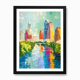 Skyline Austin Texas Colourful Blockprint 1 Art Print