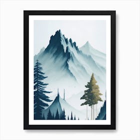 Mountain And Forest In Minimalist Watercolor Vertical Composition 160 Art Print