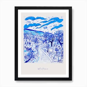 Matera Italy Blue Drawing Poster Art Print