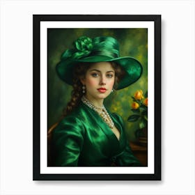 Woman In A Green Hat Art Print