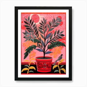 Pink And Red Plant Illustration Zz Plant Raven 1 Art Print