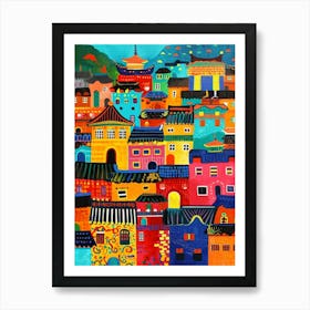 Colourful Kitsch Cityscape 4 Art Print