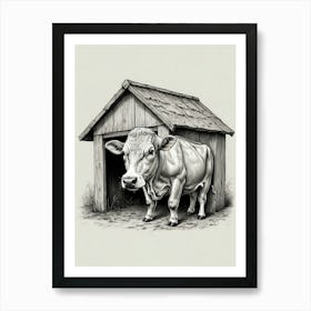 Cow In A Barn Art Print