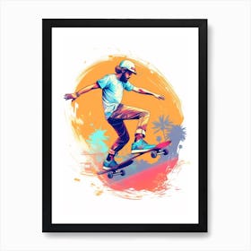 Skateboarding In Miami, United States Gradient Illustration 1 Art Print